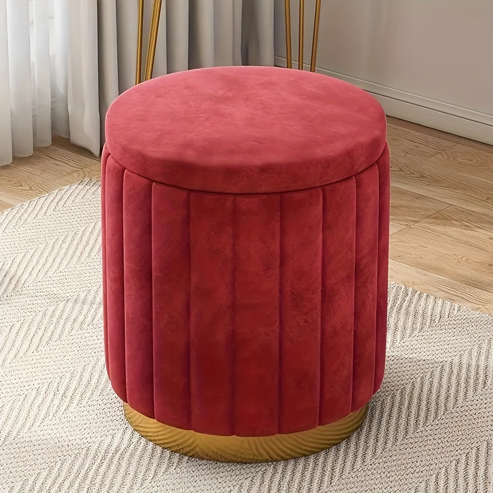 Ottoman de rangement Nordic Chic – Pouf rond élégant avec rangement et finition miroir