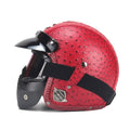 Casque de Moto Vintage en Cuir PU avec Visage Masque Lunettes