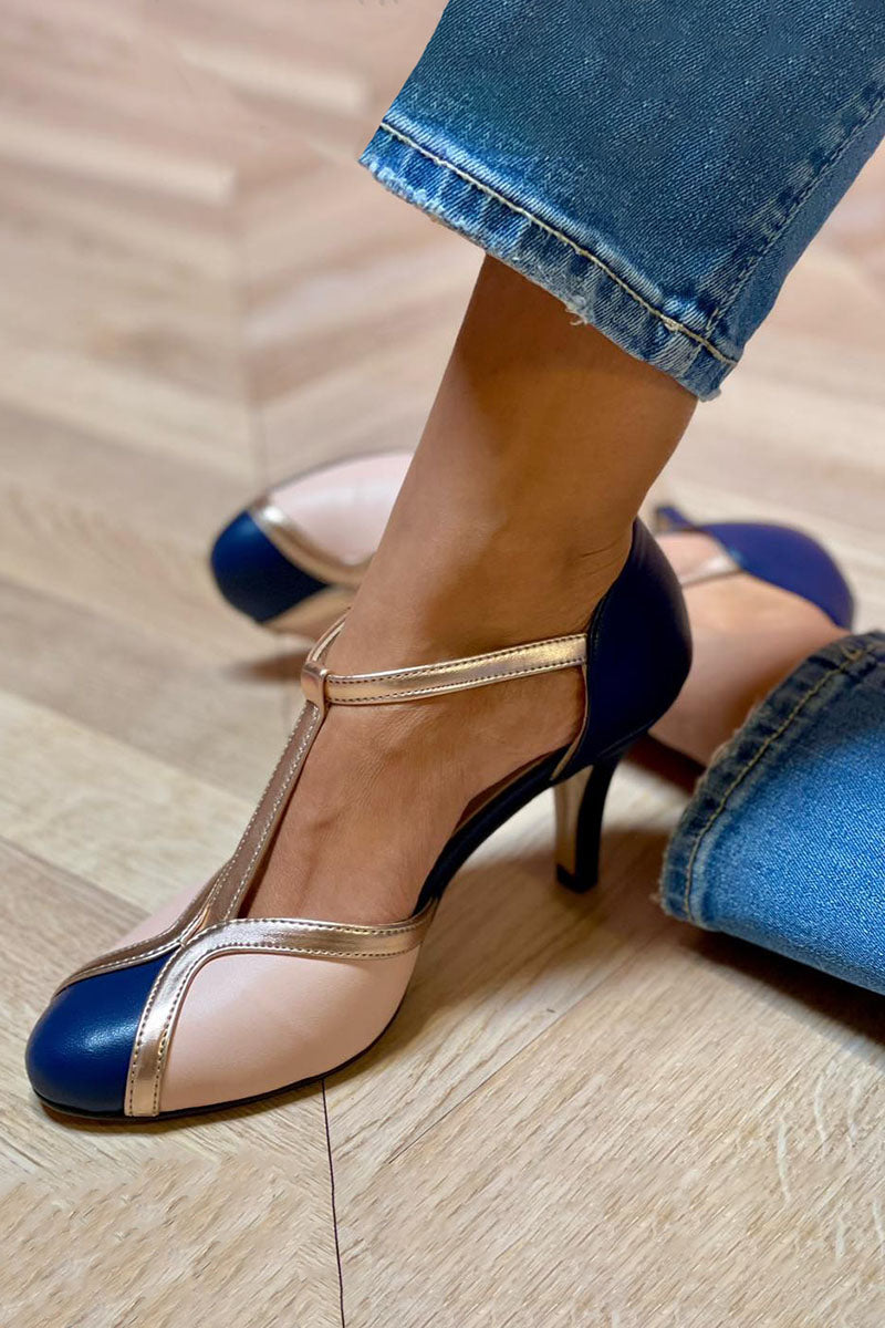 Alessia - Escarpins T-strap colorés et confortables à bout rond