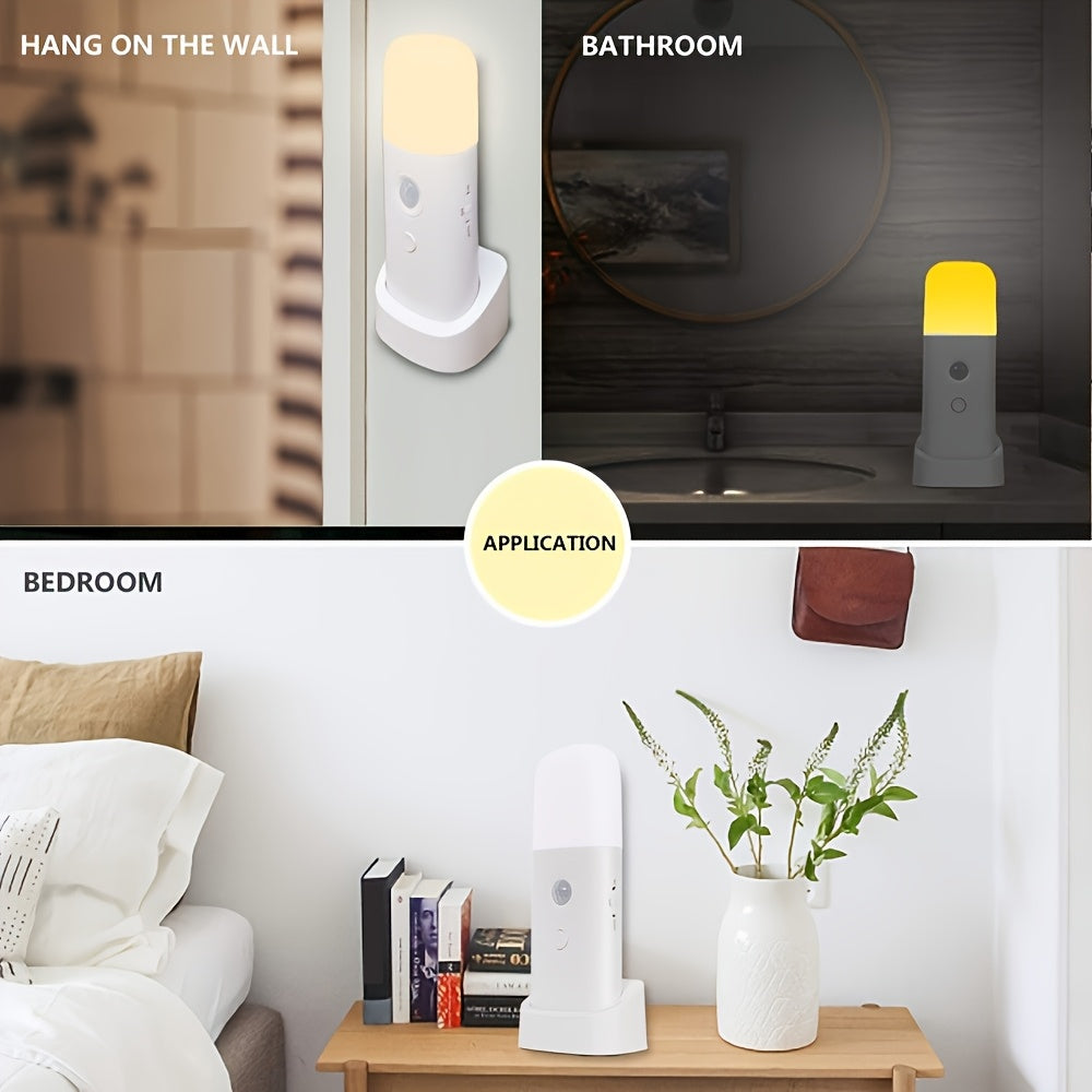 Lampe de nuit LED avec capteur de mouvement – Rechargeable par USB et luminosité réglable pour chambres et couloirs