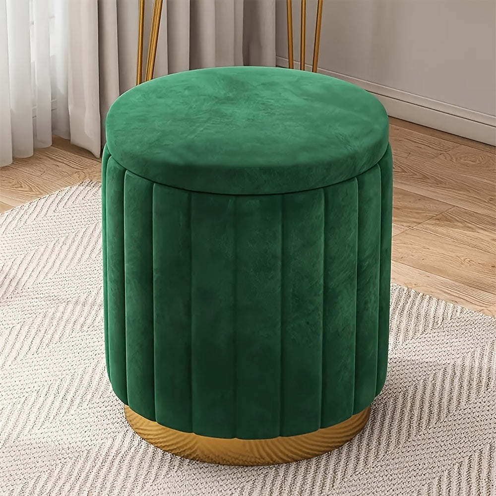 Ottoman de rangement Nordic Chic – Pouf rond élégant avec rangement et finition miroir