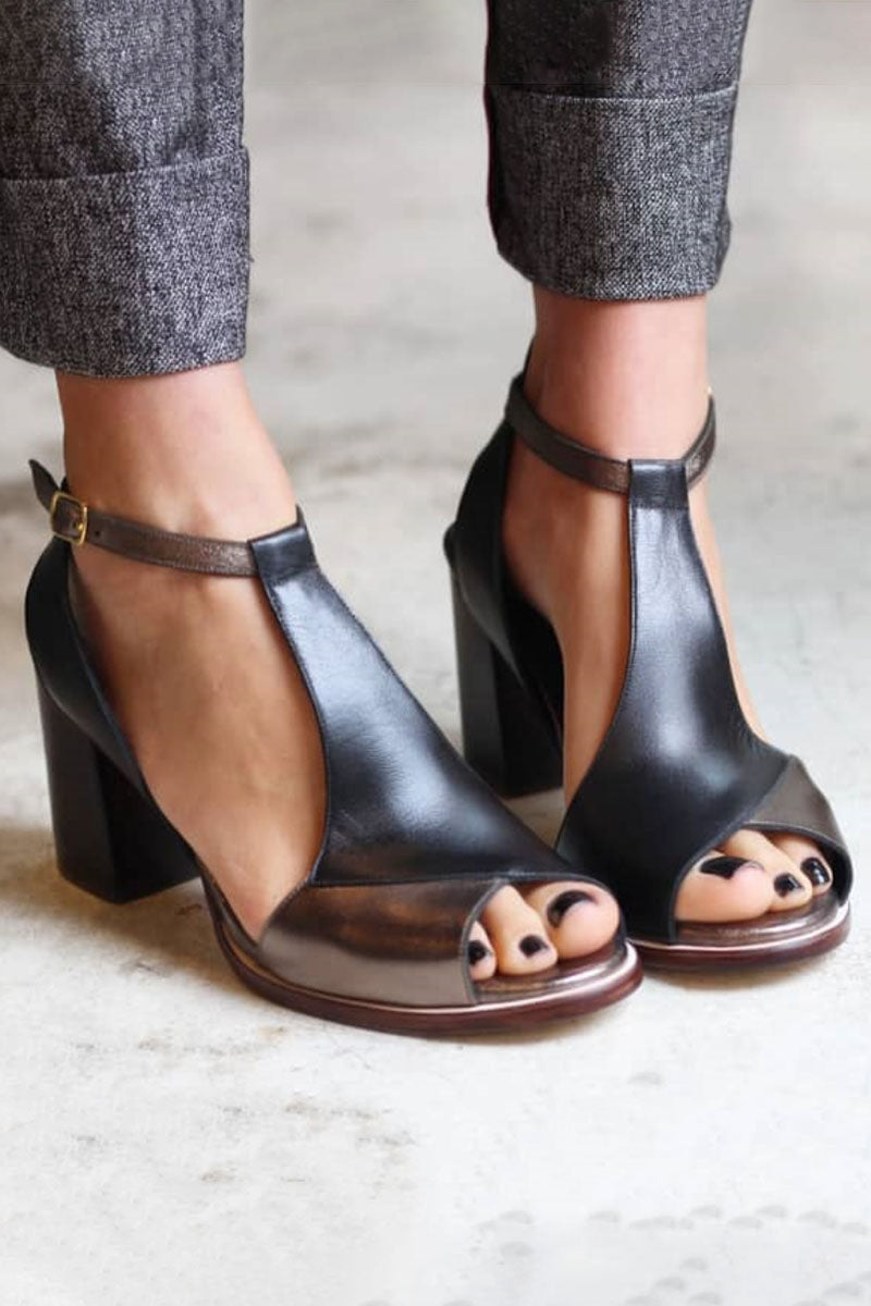 Nadaria - Sandales peep toe patchwork noires à talon