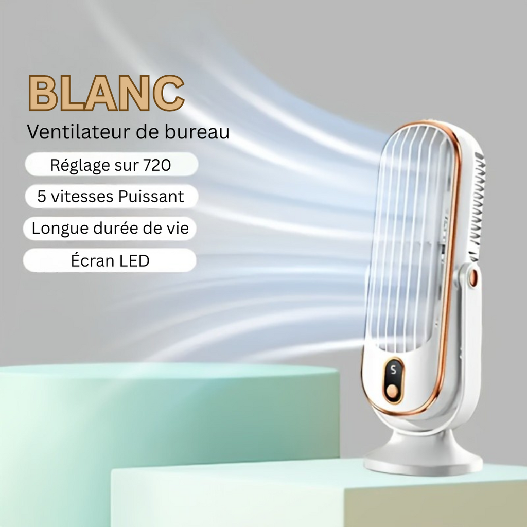 Ventilateur de Refroidissement AeroLux Elite | Double Moteur, Rotation à 720°, Rechargeable par USB & Ultra Silencieux pour un Confort Ultime Partout