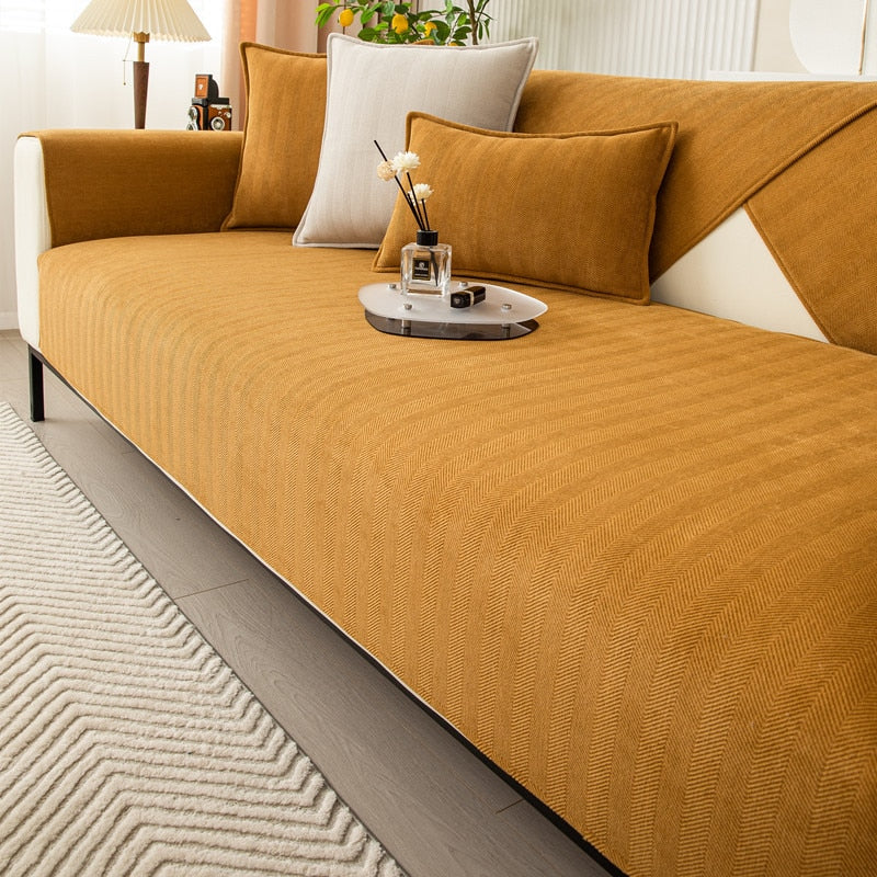 Protège-canapé en chenille avec motif en chevrons – VeluraShield