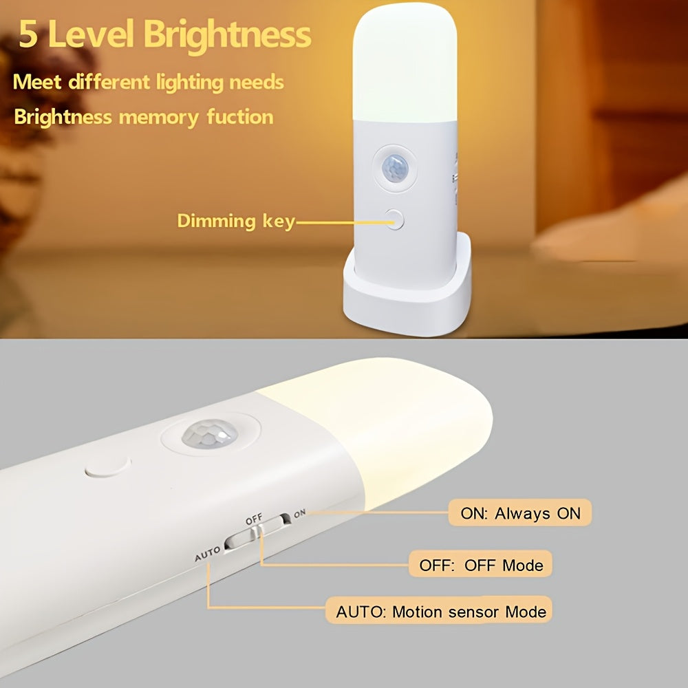Lampe de nuit LED avec capteur de mouvement – Rechargeable par USB et luminosité réglable pour chambres et couloirs