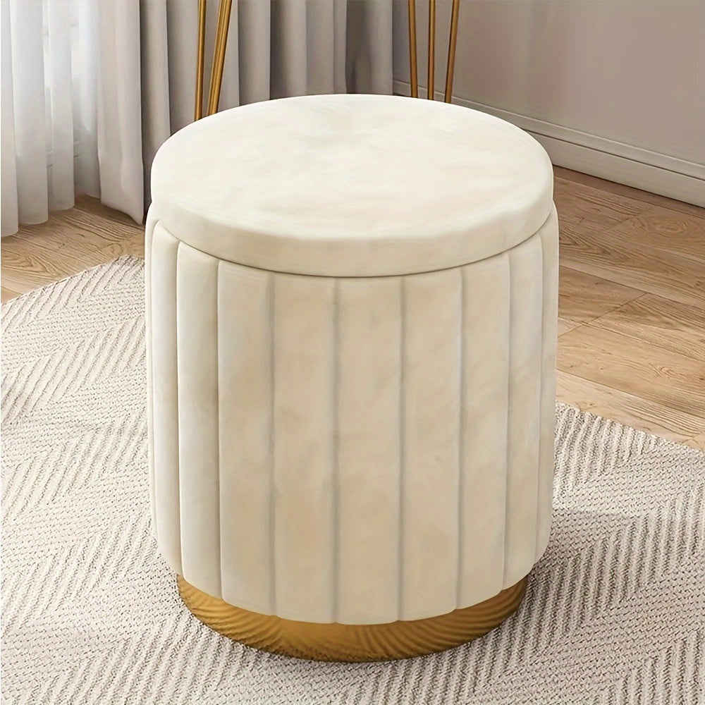 Ottoman de rangement Nordic Chic – Pouf rond élégant avec rangement et finition miroir