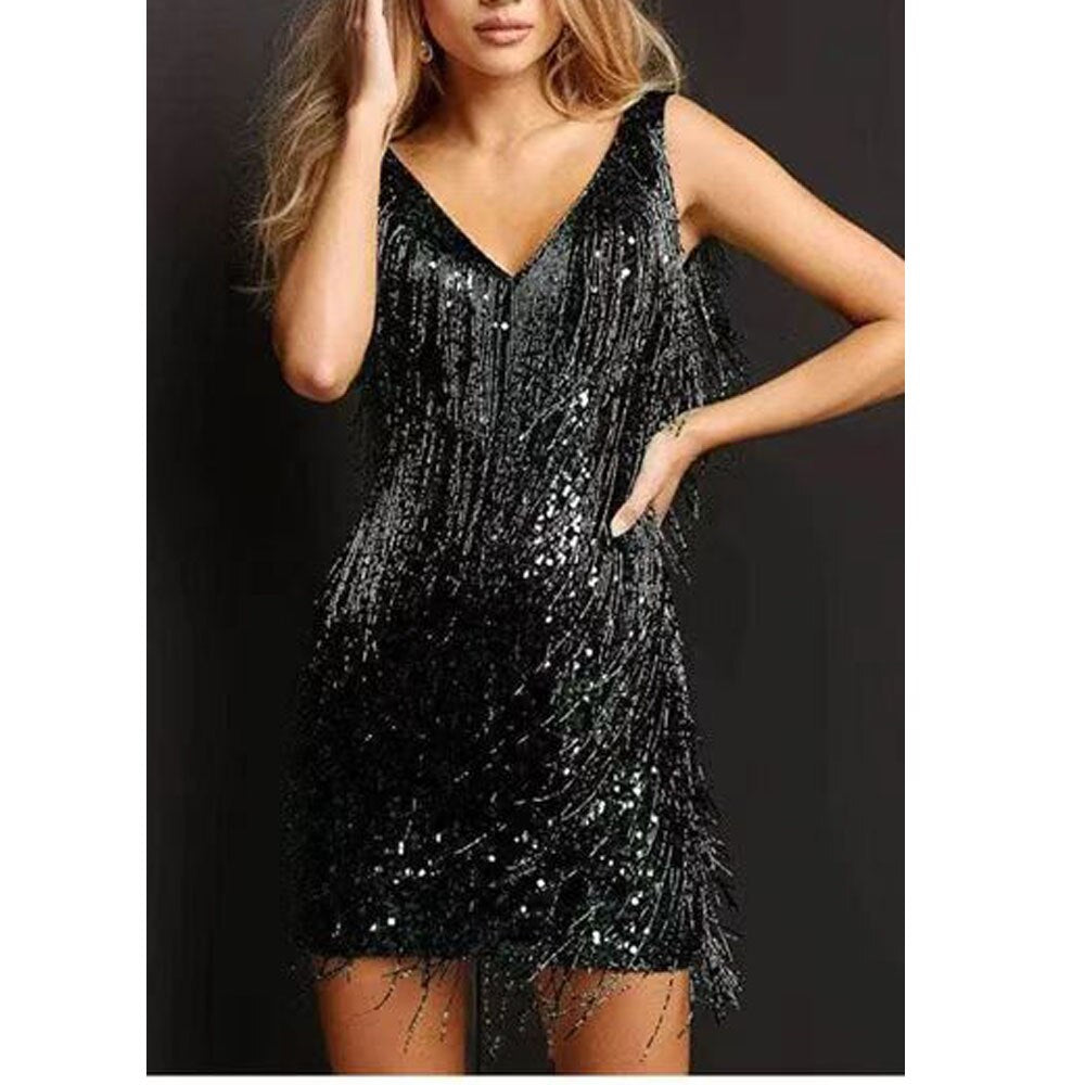 Robe à Paillettes Éblouissante avec Franges – Celina