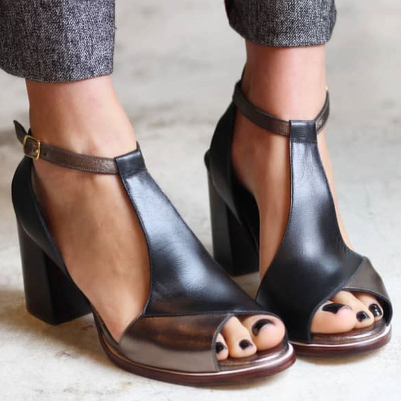 Nadaria - Sandales peep toe patchwork noires à talon