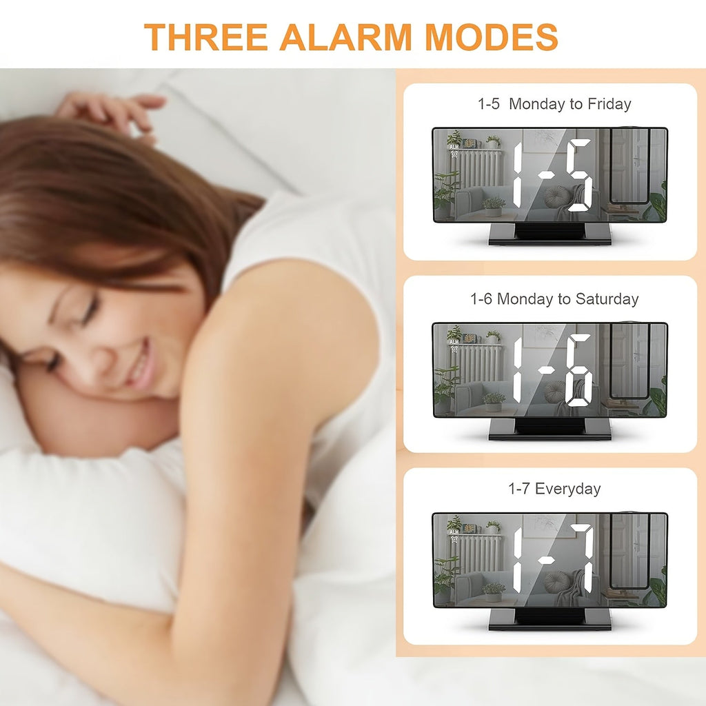 Réveil à Projection LED avec Projection Réglable à 180° – Affichage Clair et Fonction Snooze pour Chambre ou Bureau